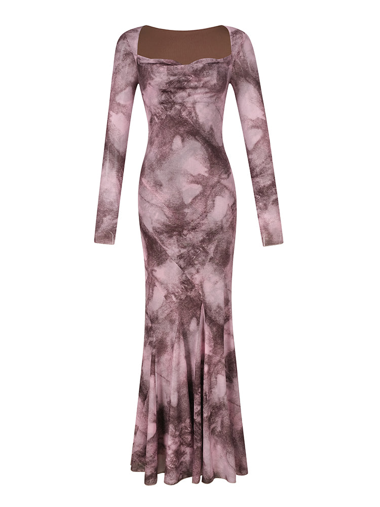 Tie Dye Mesh Wrap Maxi Dress