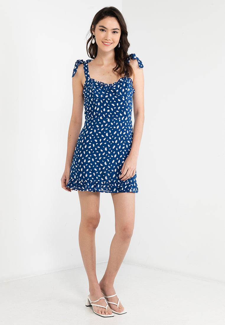 Tie Shoulder Allover Print Mini Dress