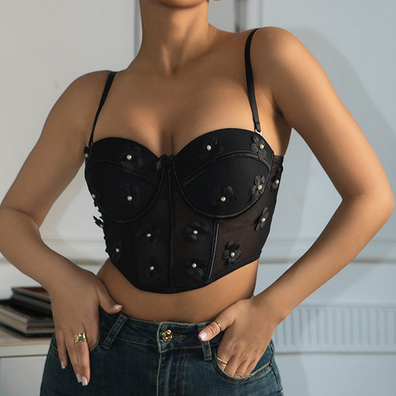 Sexy Embroidery Corsets Top with pearl