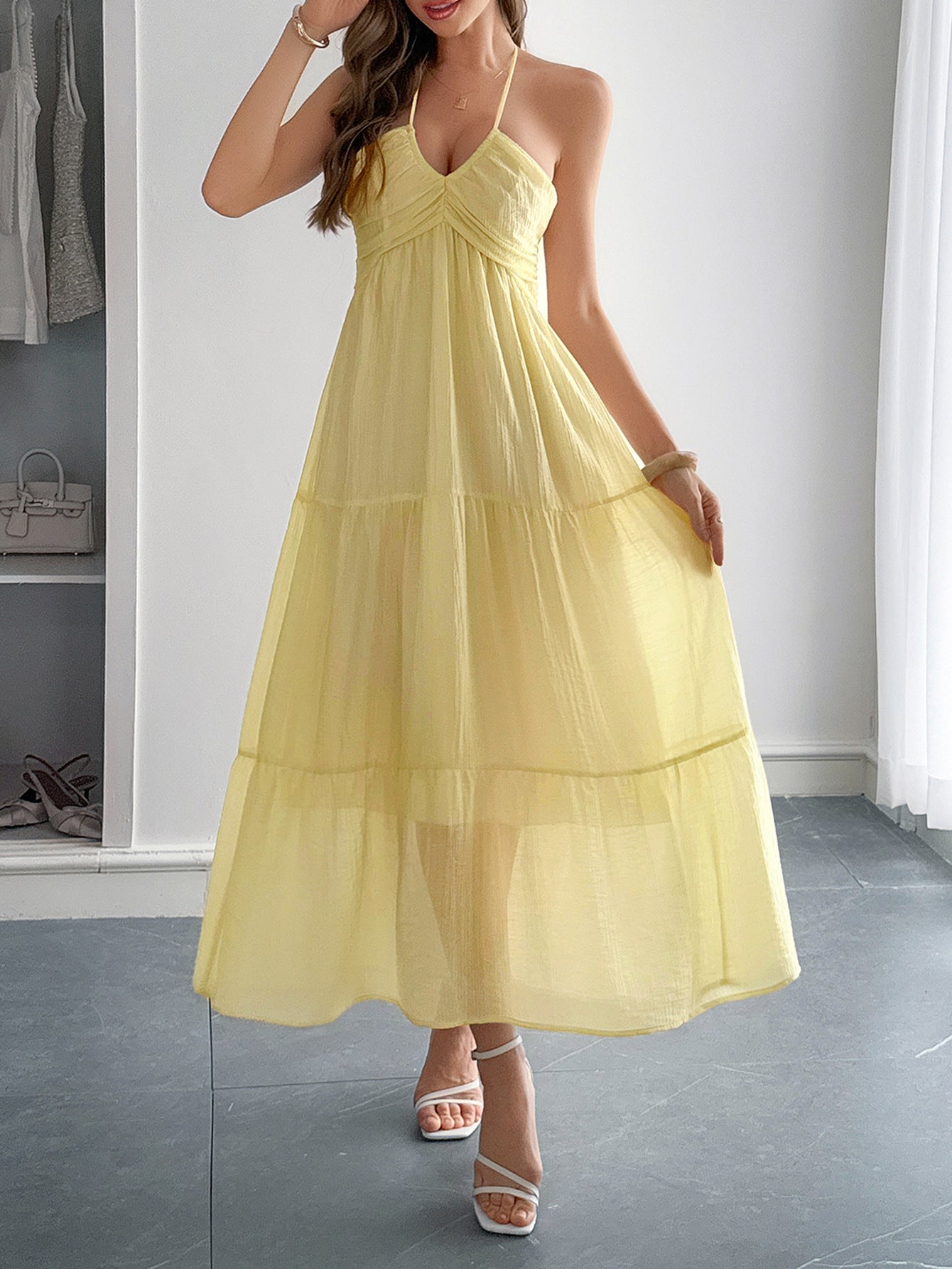 Deep V neck Midi Halter dress