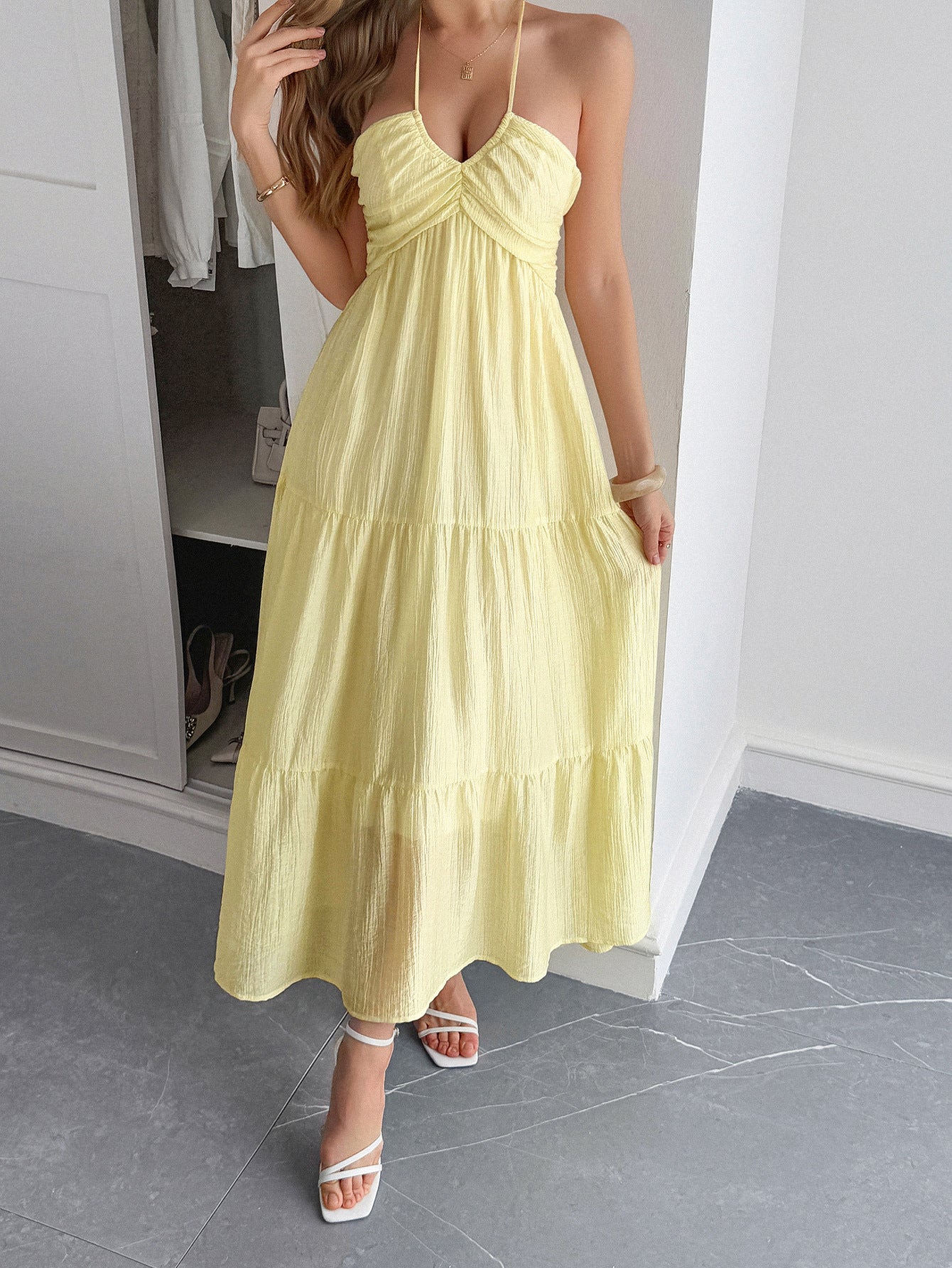 Deep V neck Midi Halter dress