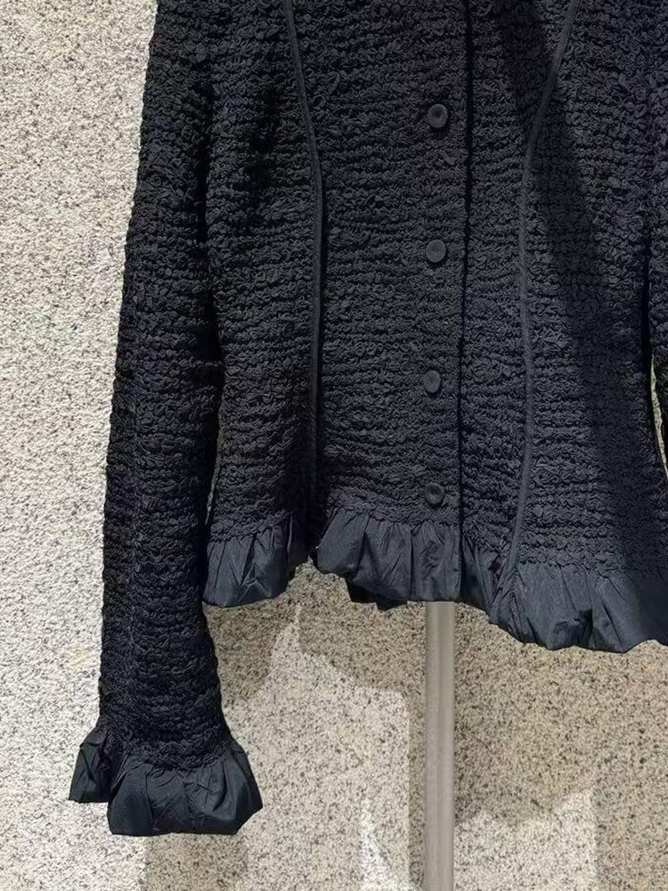 Button Down Tweed Sweater Ruffle Jacket