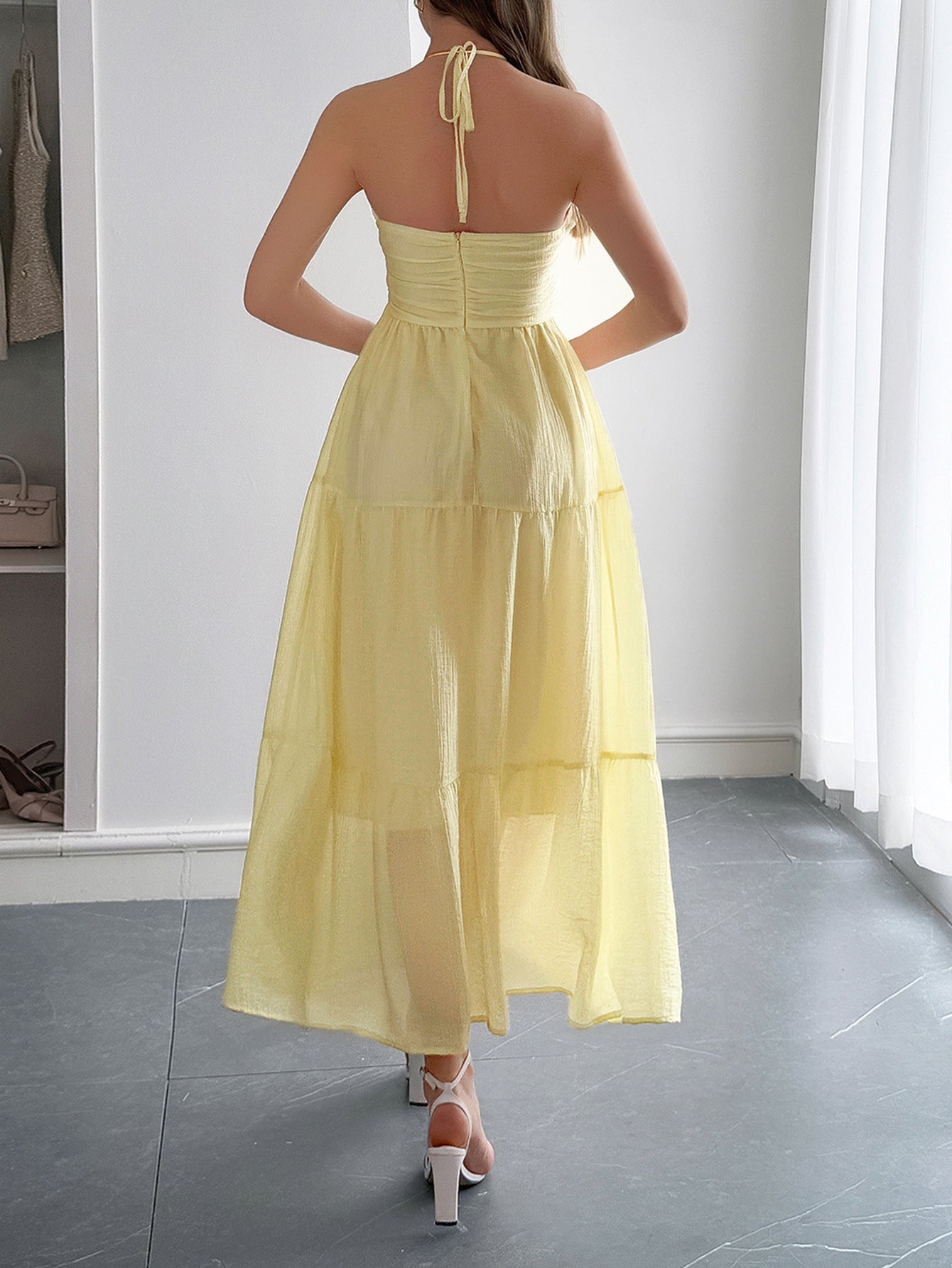 Deep V neck Midi Halter dress