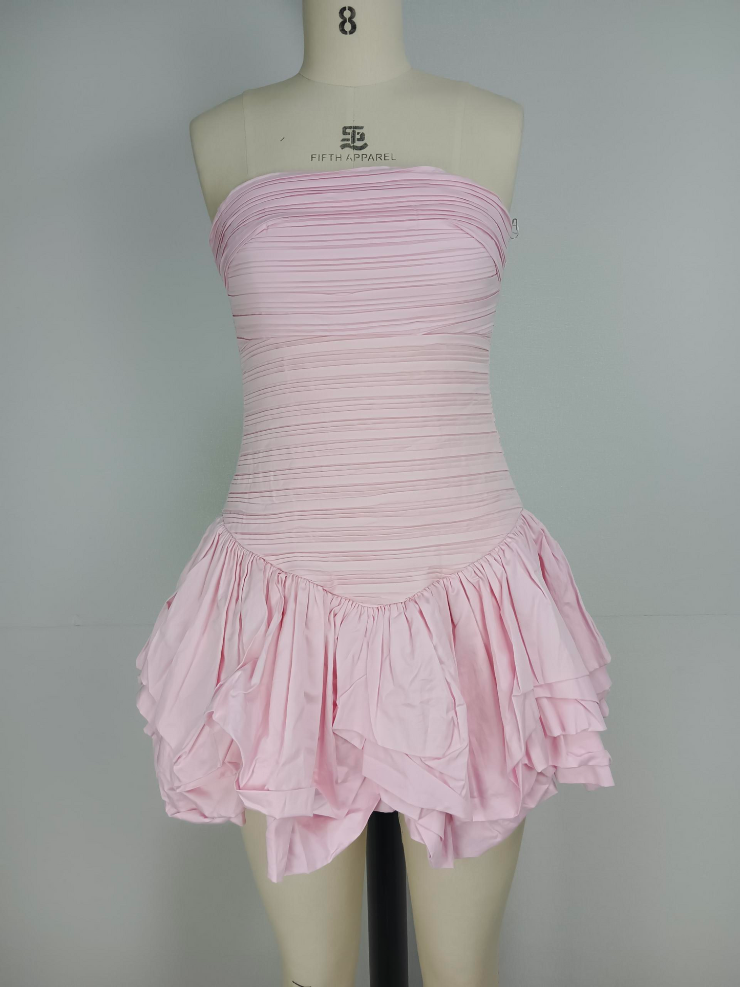 natural pleated hem with bubble ruffle edge beach vacation strapless dress