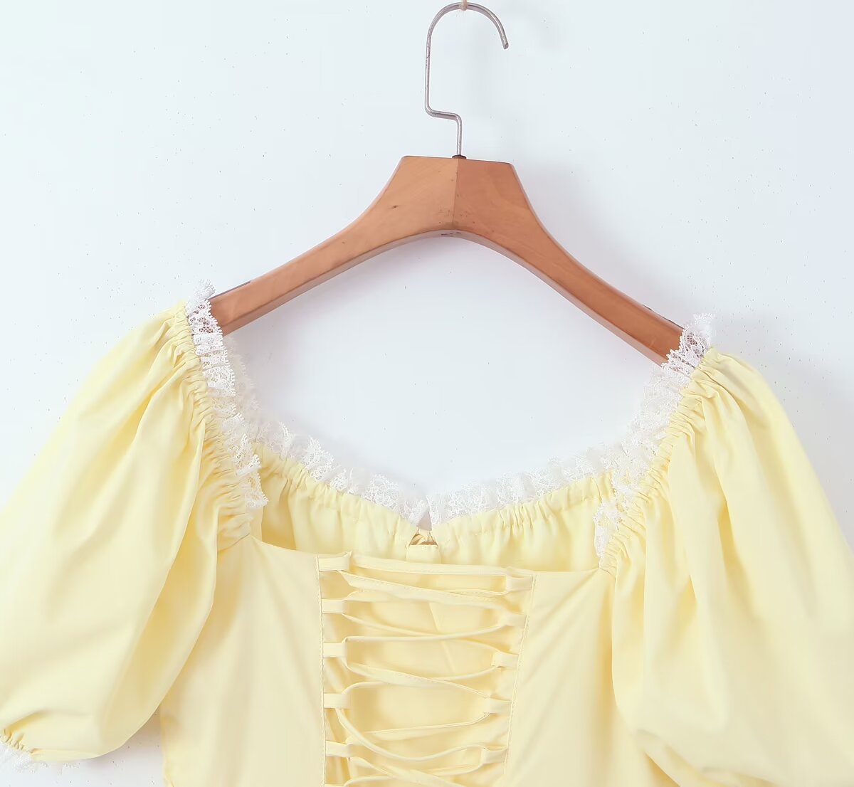 Yellow Lace Dress with Puff Sleeves