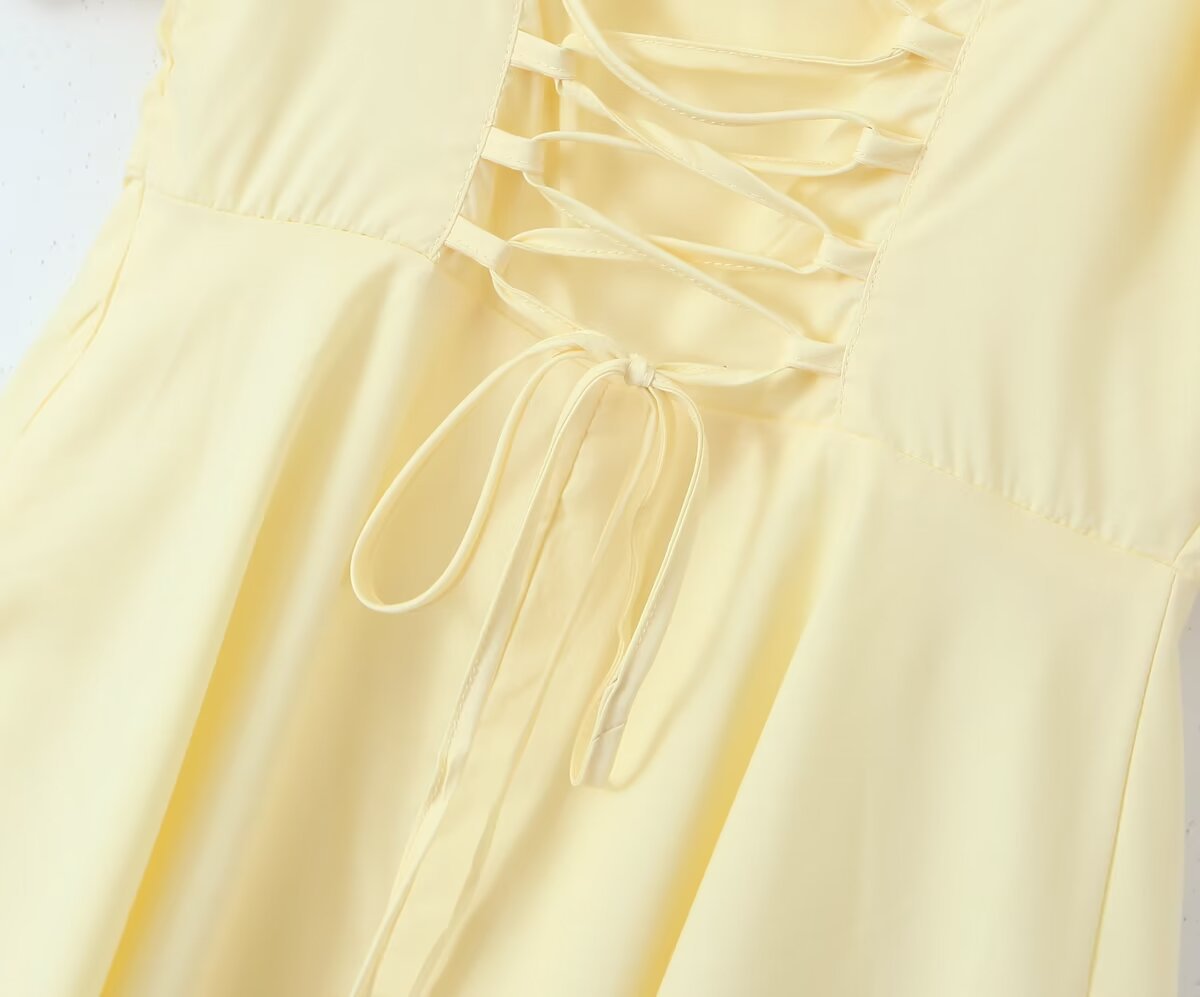 Yellow Lace Dress with Puff Sleeves