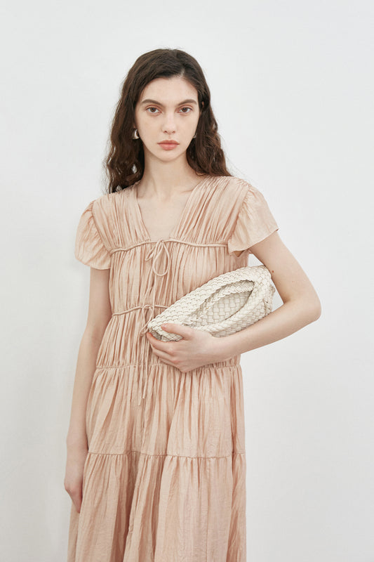 High Quality Cotton Women Pleated Elegant 2 PC Dress