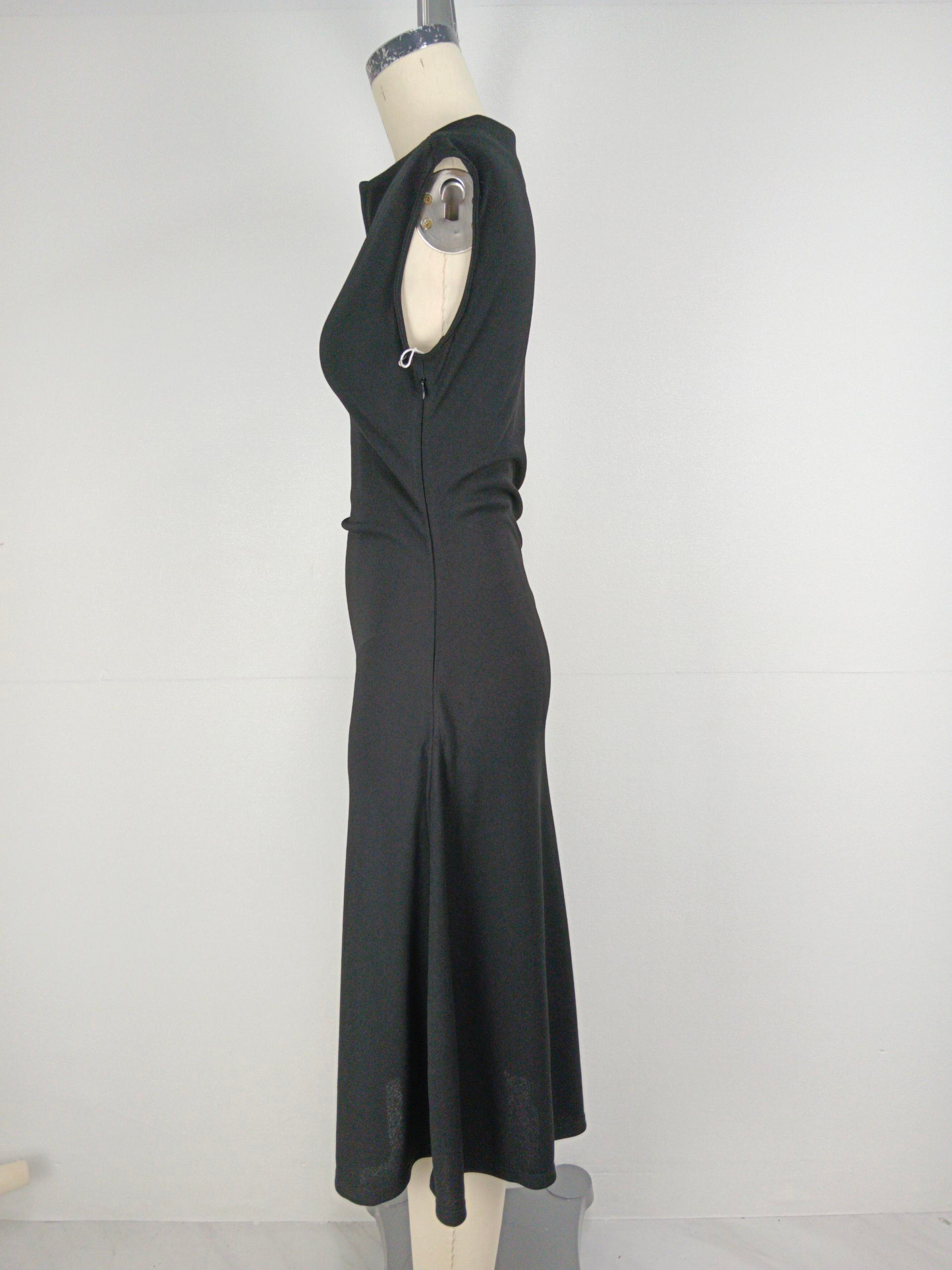 Summer daily casual raglan sleeve boat collar pleated waist dress