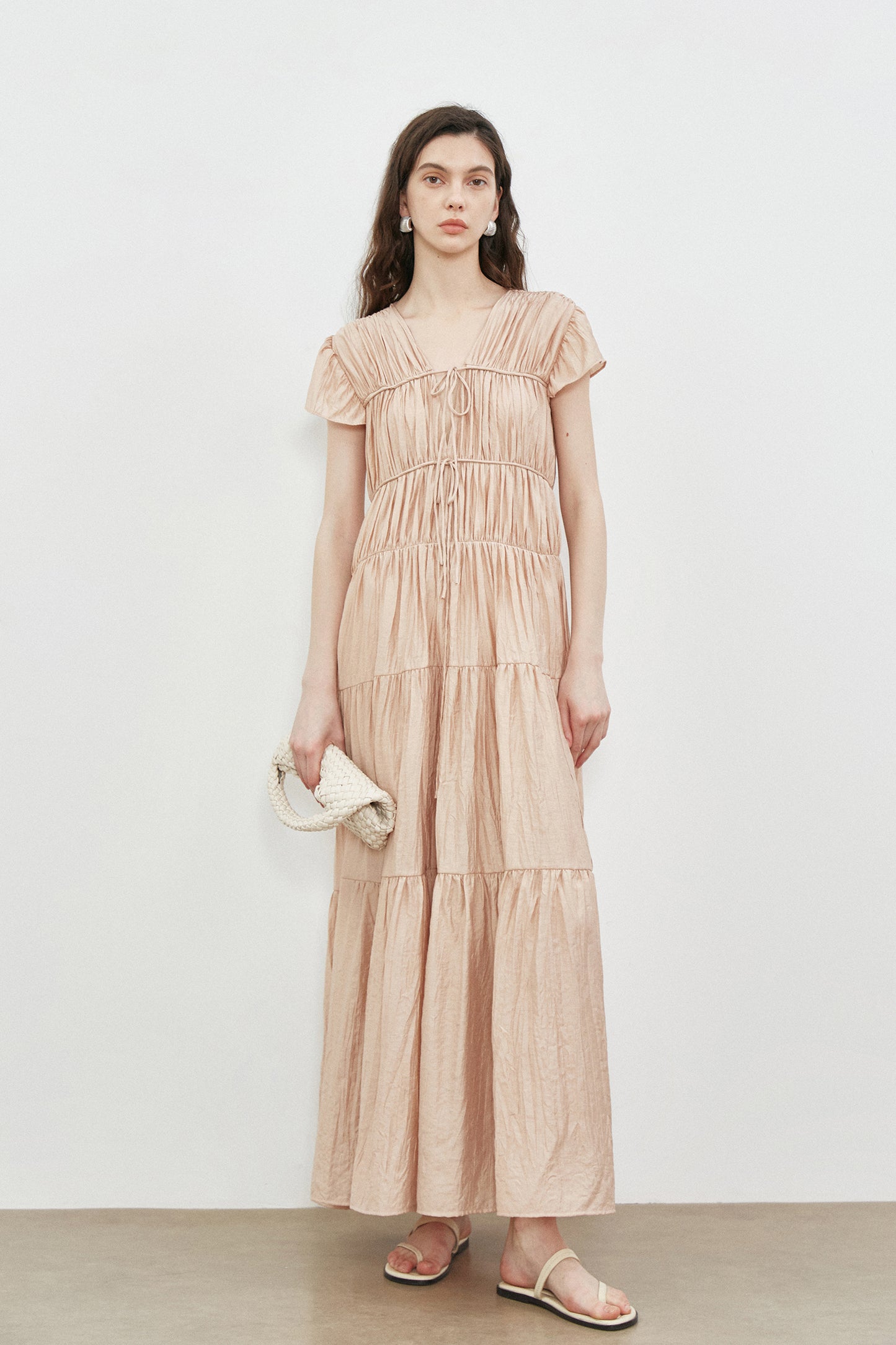 High Quality Cotton Women Pleated Elegant 2 PC Dress