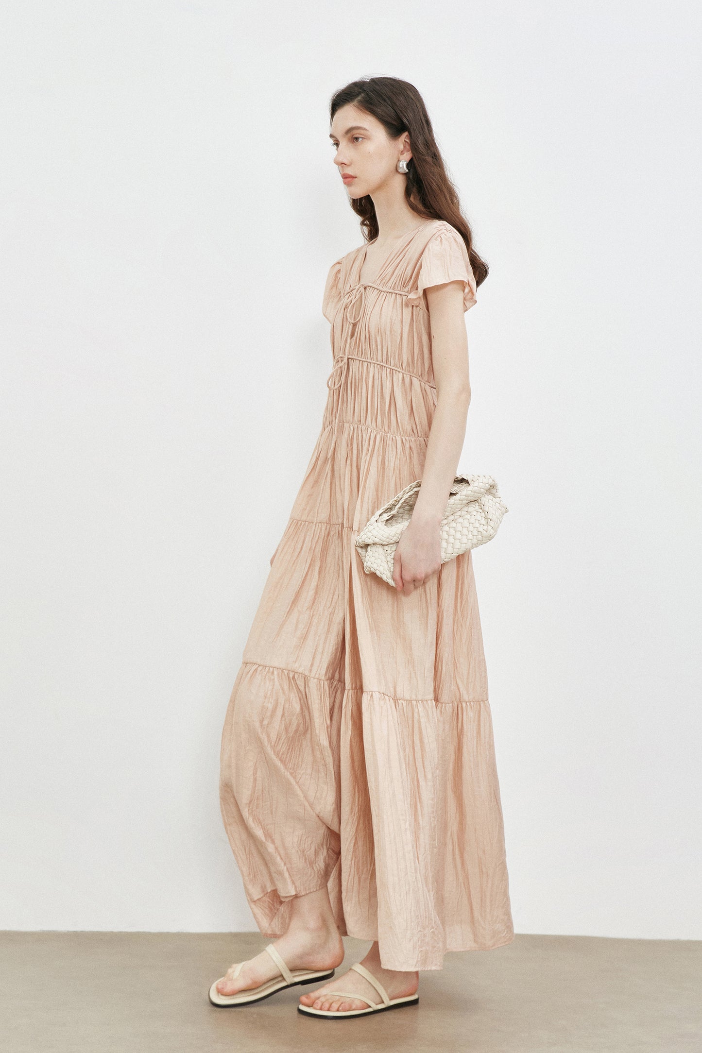 High Quality Cotton Women Pleated Elegant 2 PC Dress