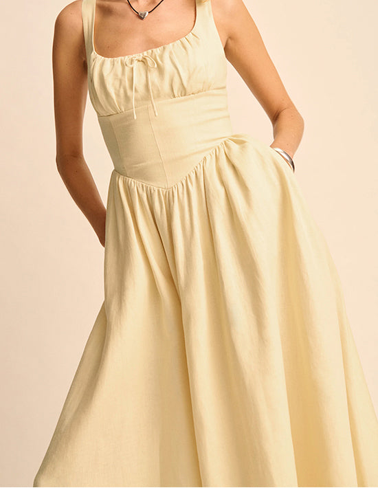 Elegant Square Neck Linen dress