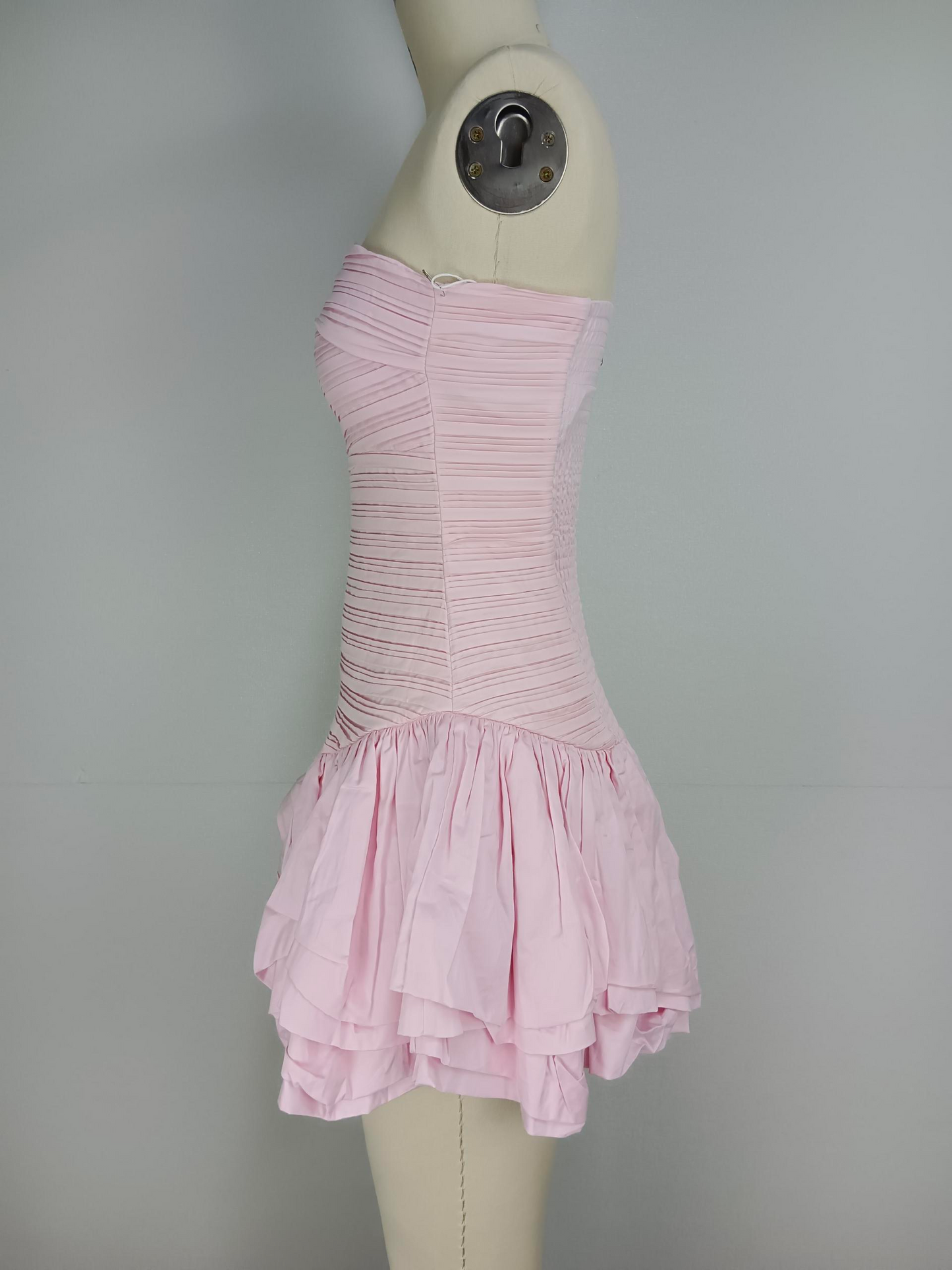 natural pleated hem with bubble ruffle edge beach vacation strapless dress