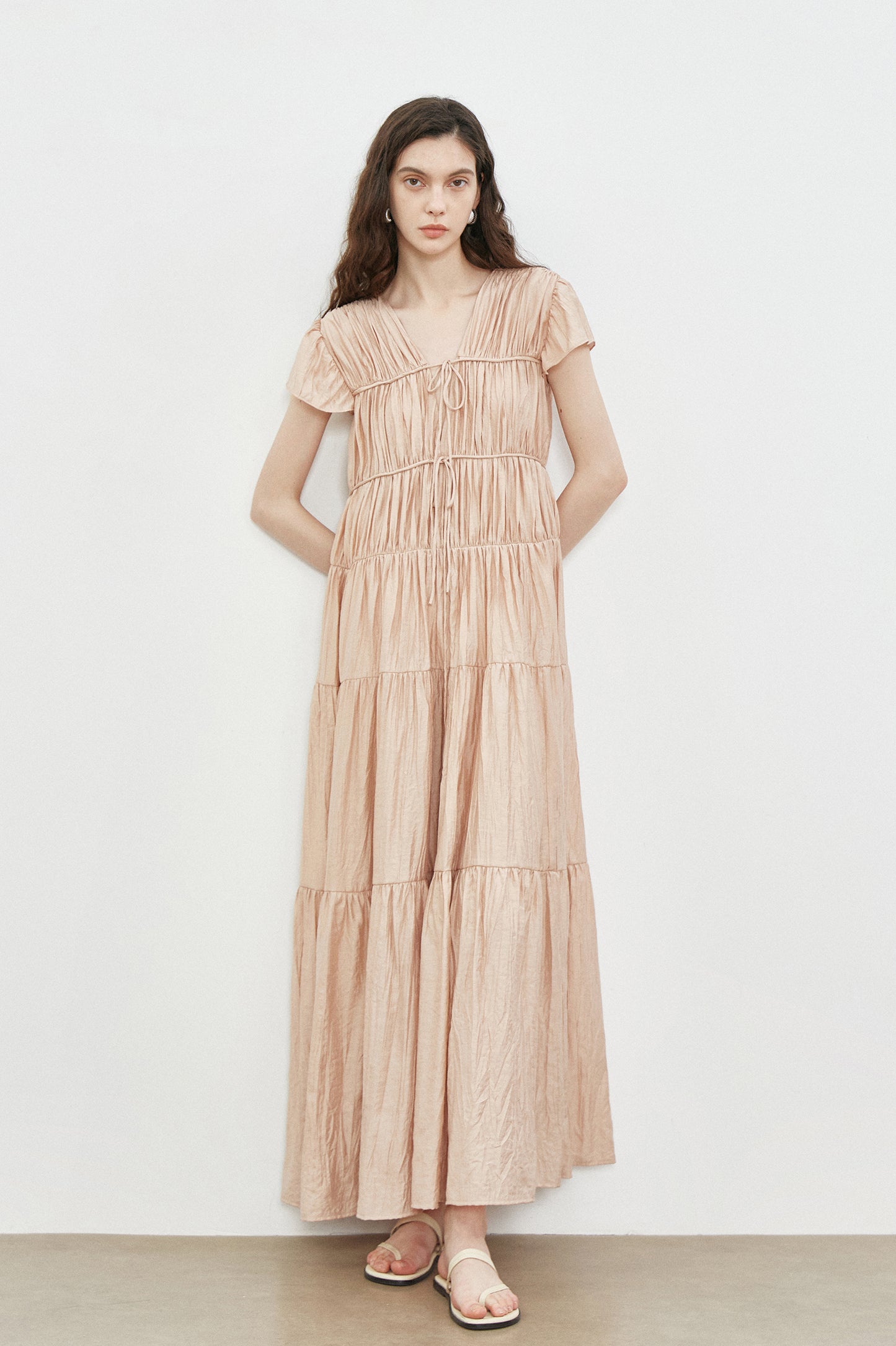 High Quality Cotton Women Pleated Elegant 2 PC Dress