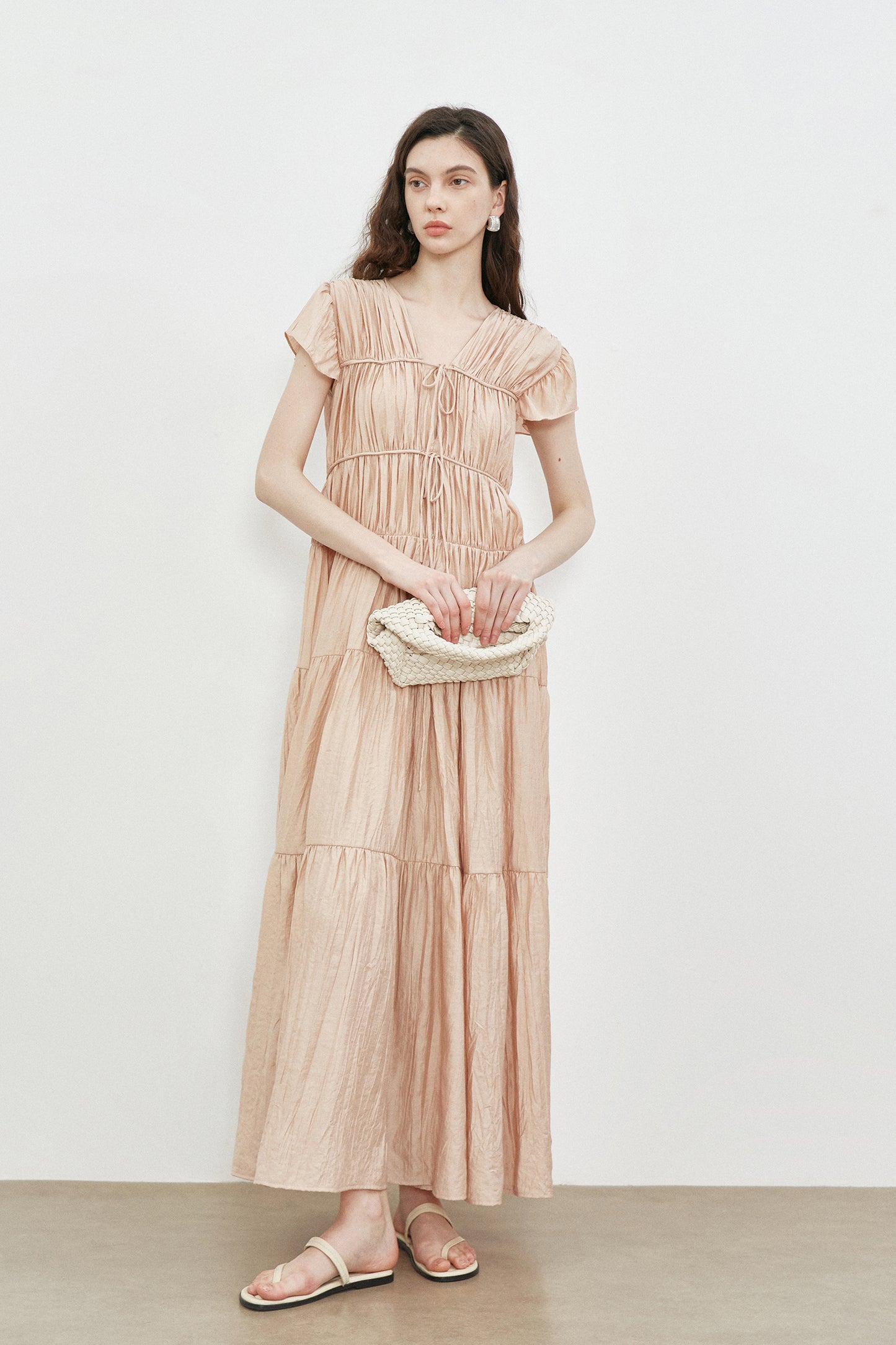 High Quality Cotton Women Pleated Elegant 2 PC Dress