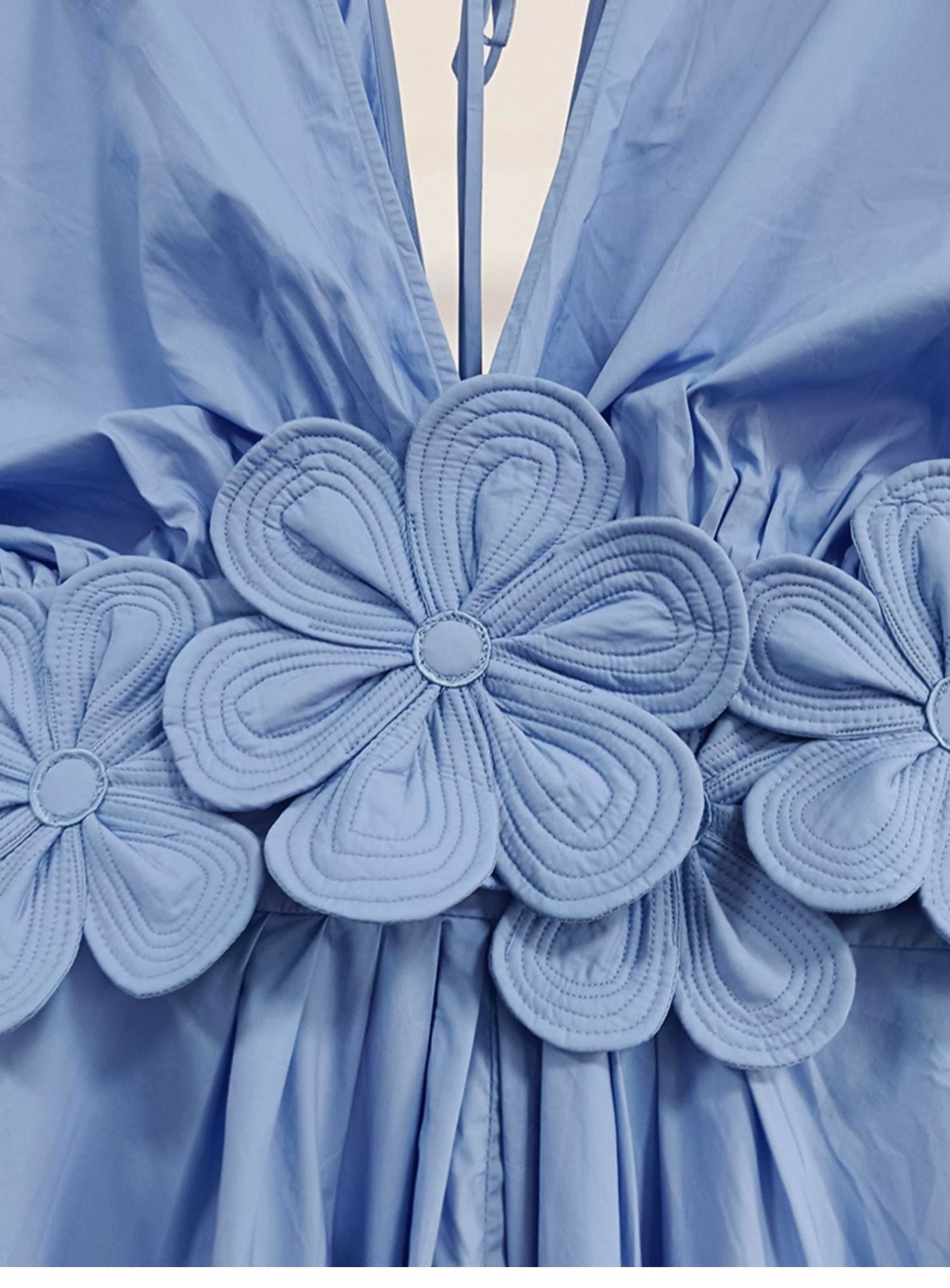 Deep V Neck Batwing Sleeves Flower Dress