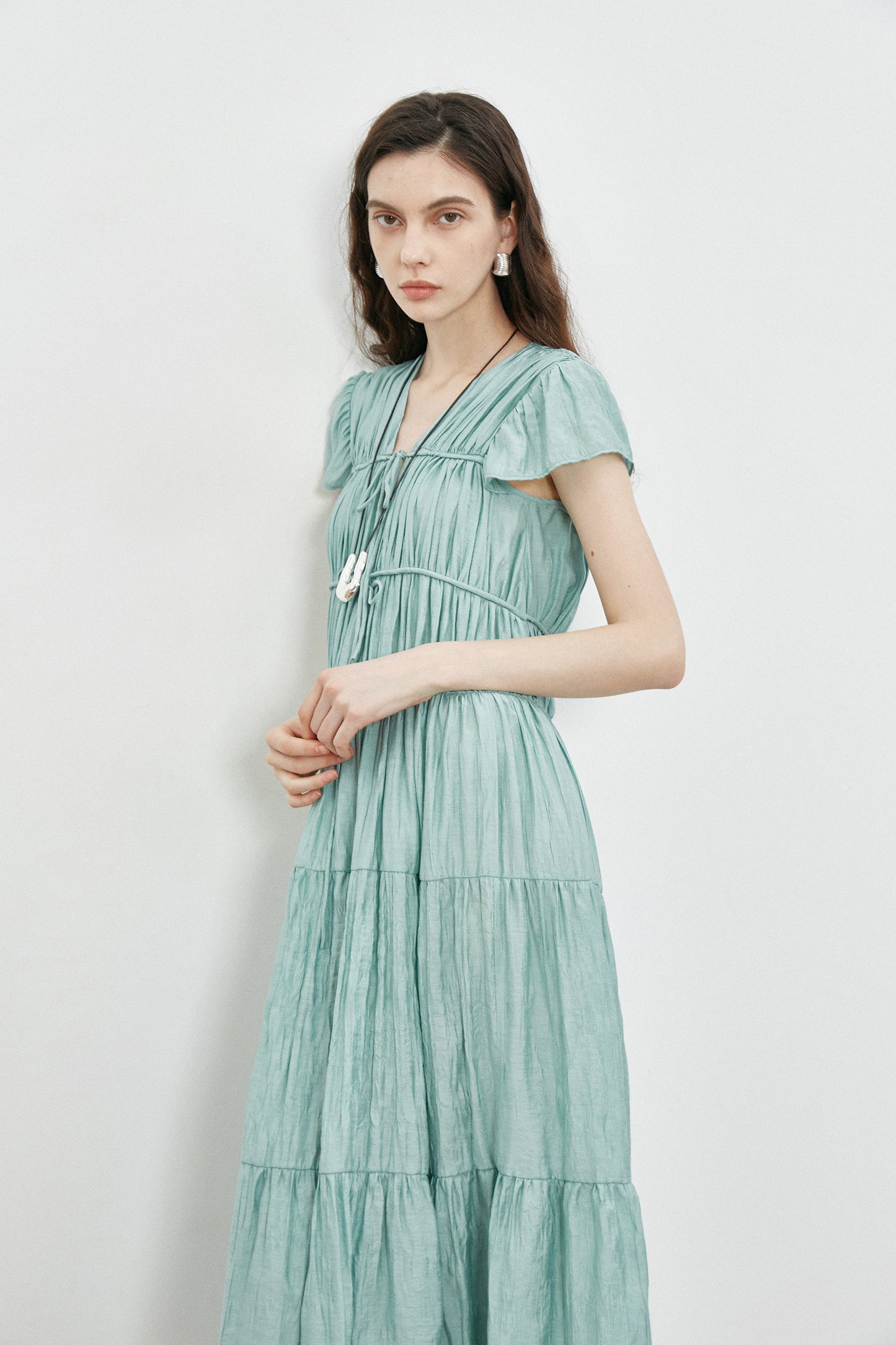 High Quality Cotton Women Pleated Elegant 2 PC Dress