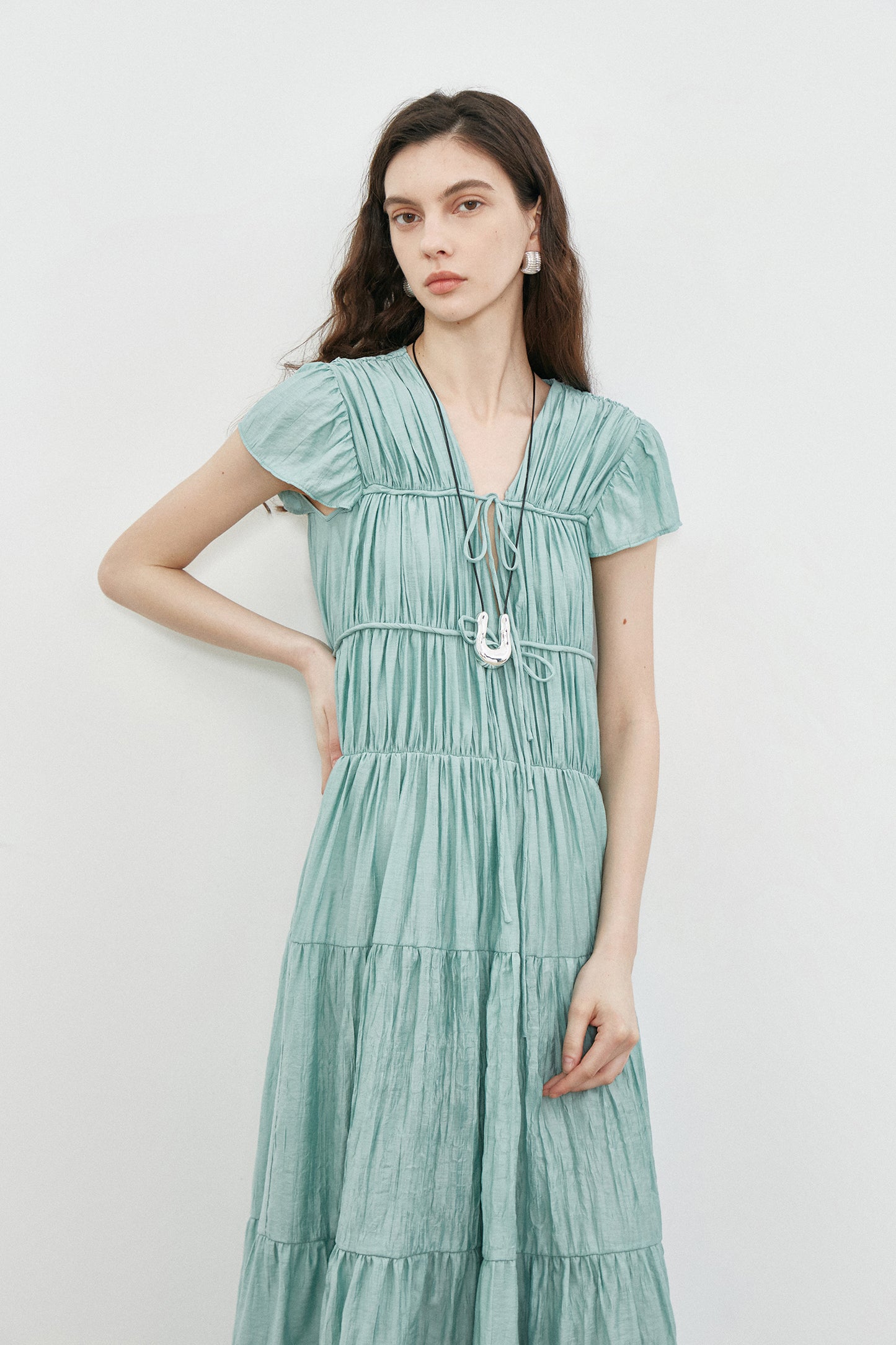 High Quality Cotton Women Pleated Elegant 2 PC Dress