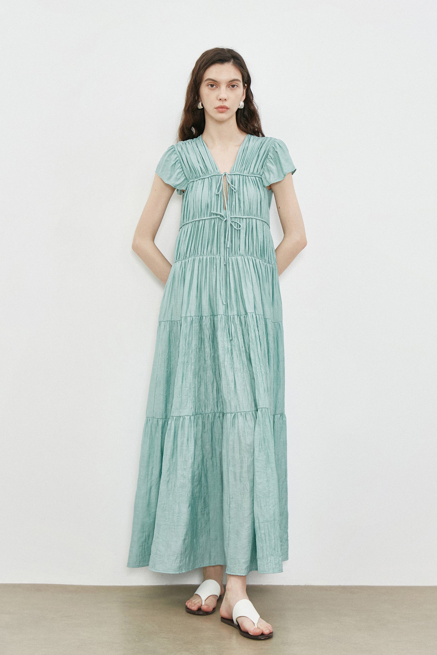 High Quality Cotton Women Pleated Elegant 2 PC Dress