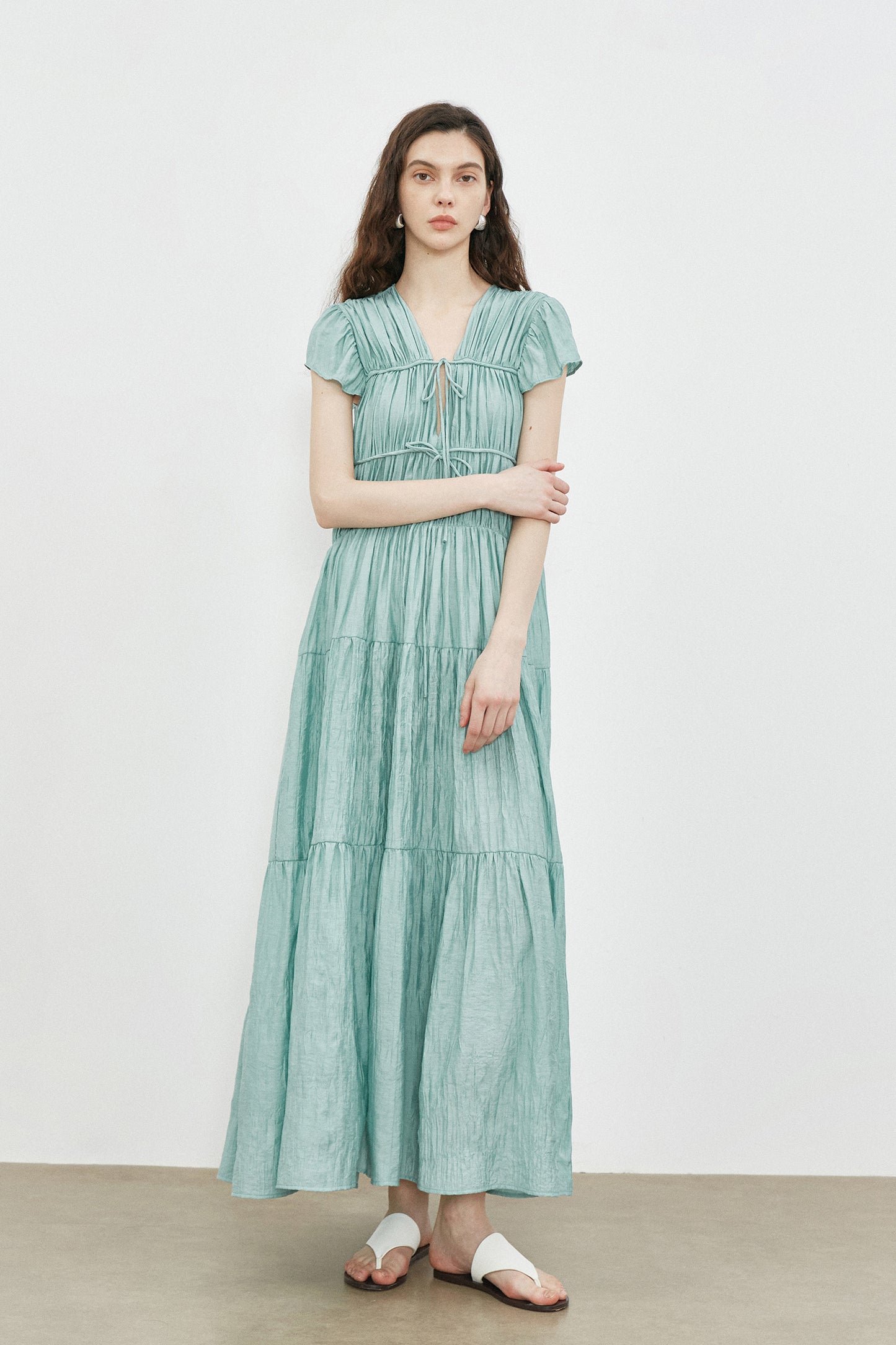 High Quality Cotton Women Pleated Elegant 2 PC Dress