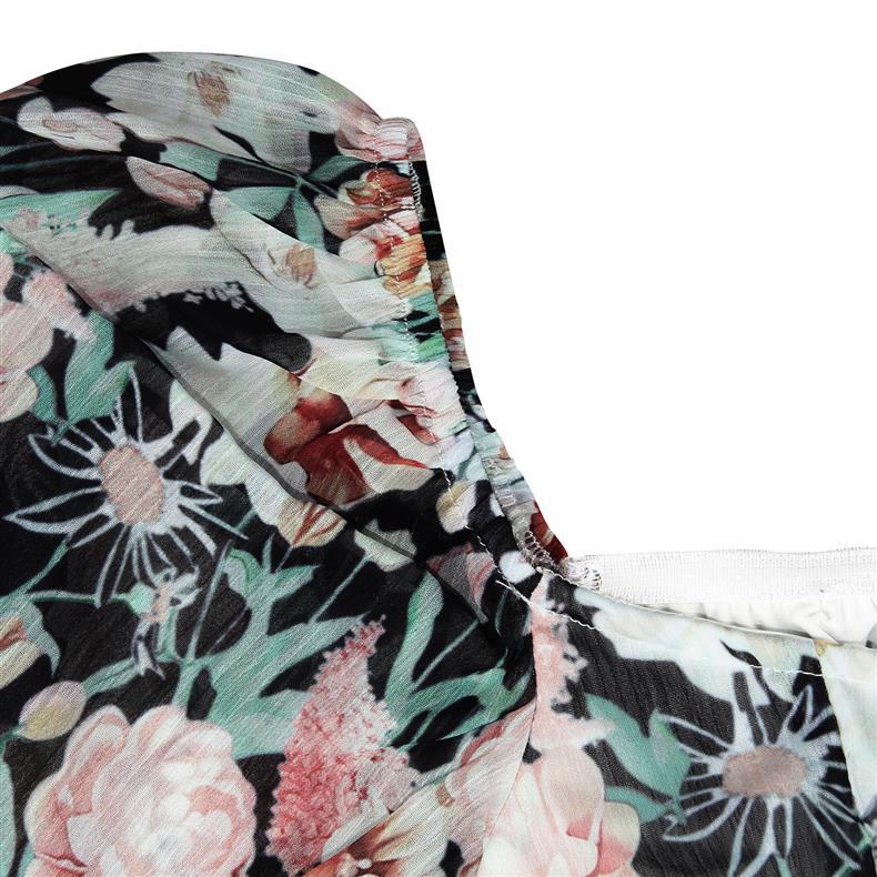 Black Heart Neck Floral Printed Mini Jumpsuit