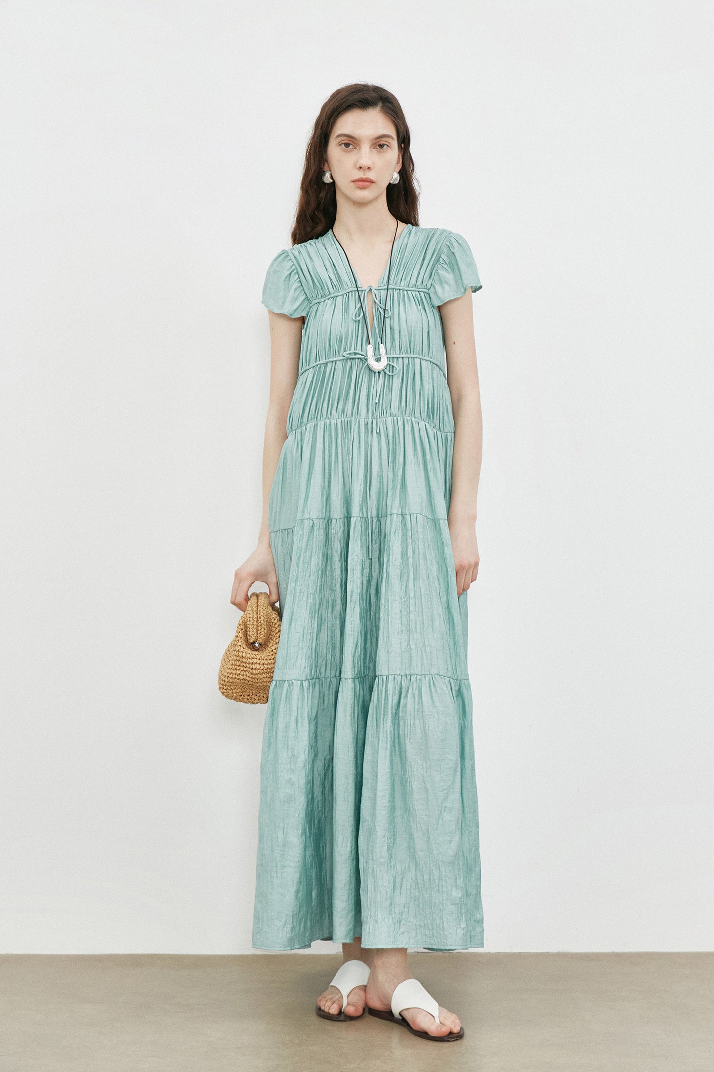 High Quality Cotton Women Pleated Elegant 2 PC Dress