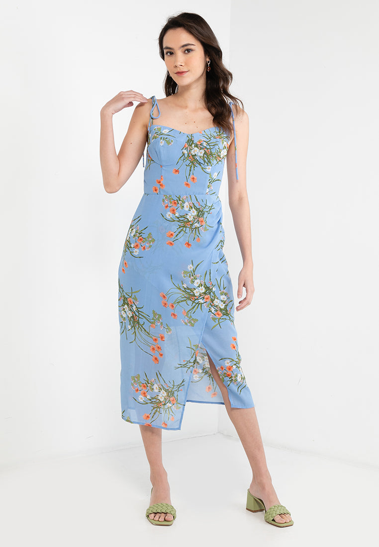 Draped Waist Printed Midi Dress