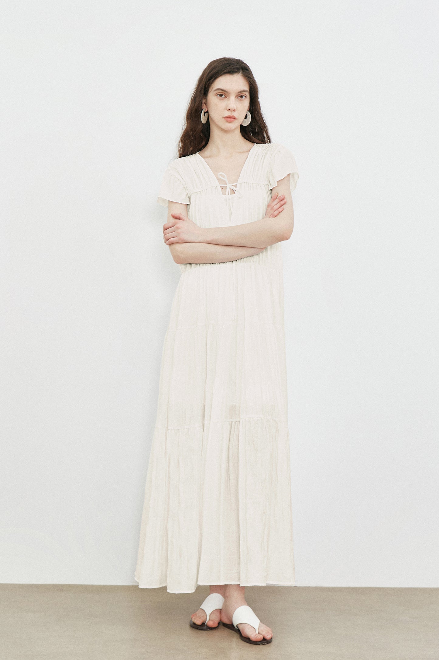 High Quality Cotton Women Pleated Elegant 2 PC Dress