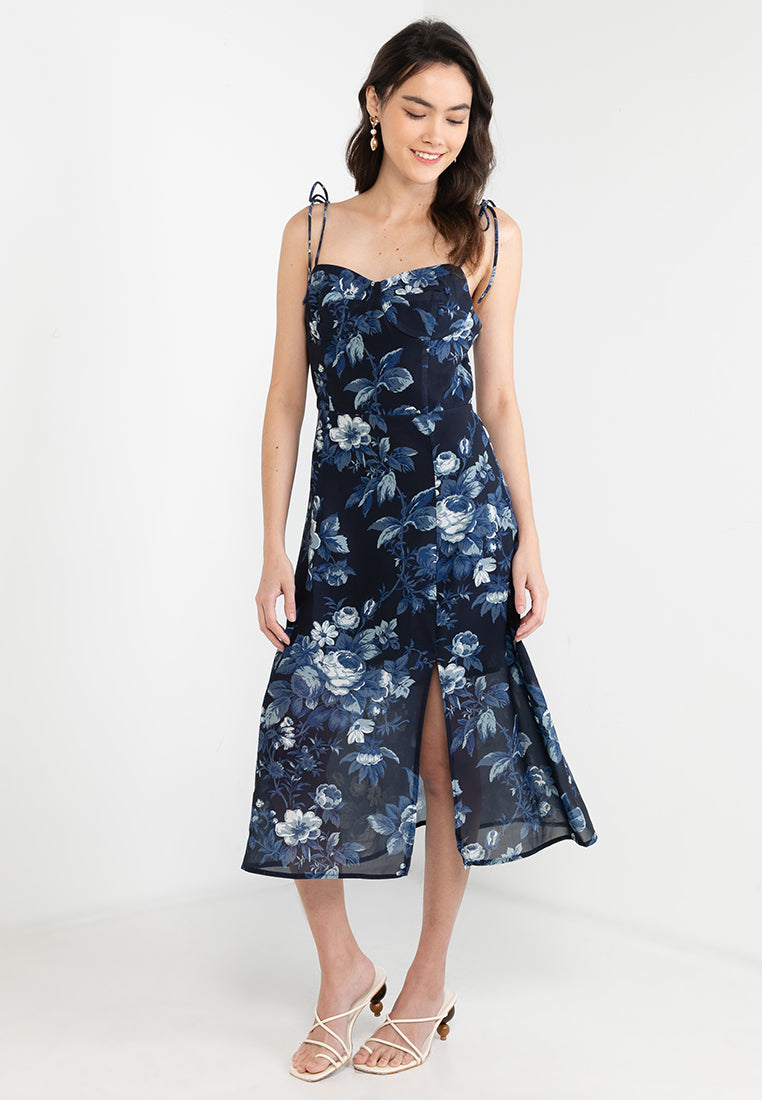 Floral Print Sleeveless Midi with Slit