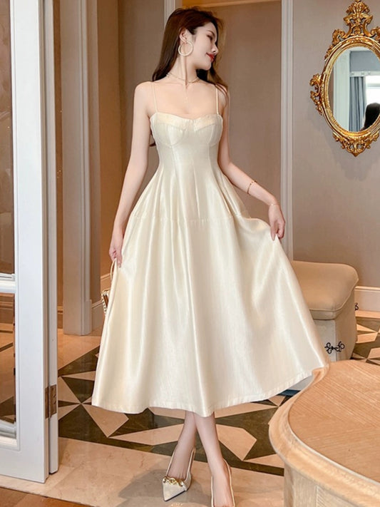 Summer black camisole dress for women's new high-end style Hepburn style waist cinching slimming maxi dresses