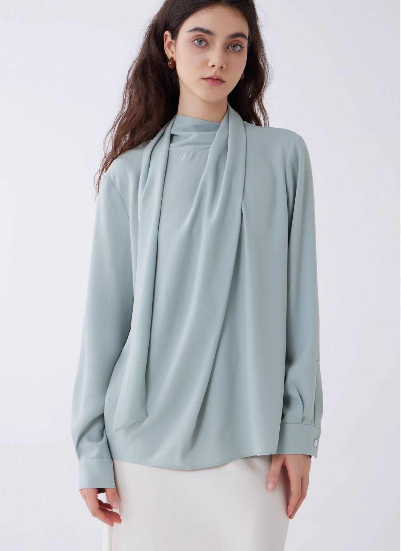 Elegant Women Pullover Blouse Shirt with Ribbon