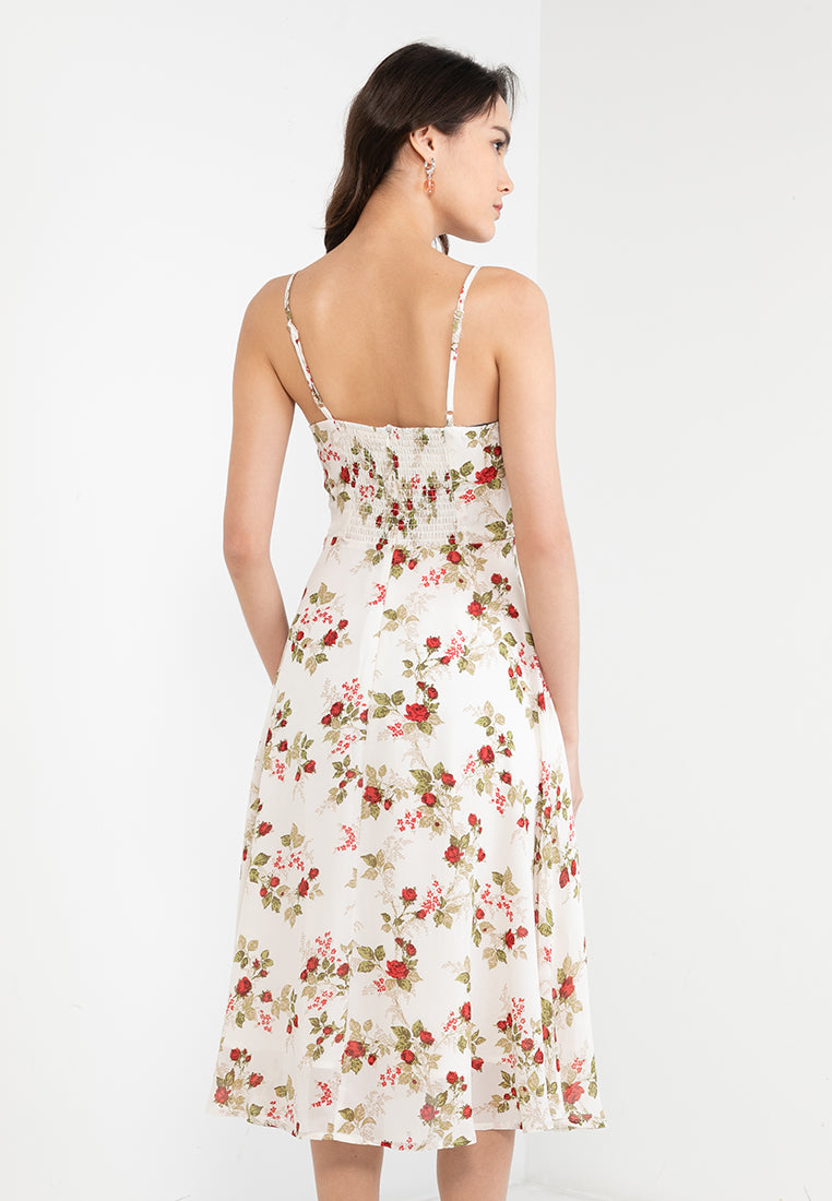 Floral Print Flare Midi Dress