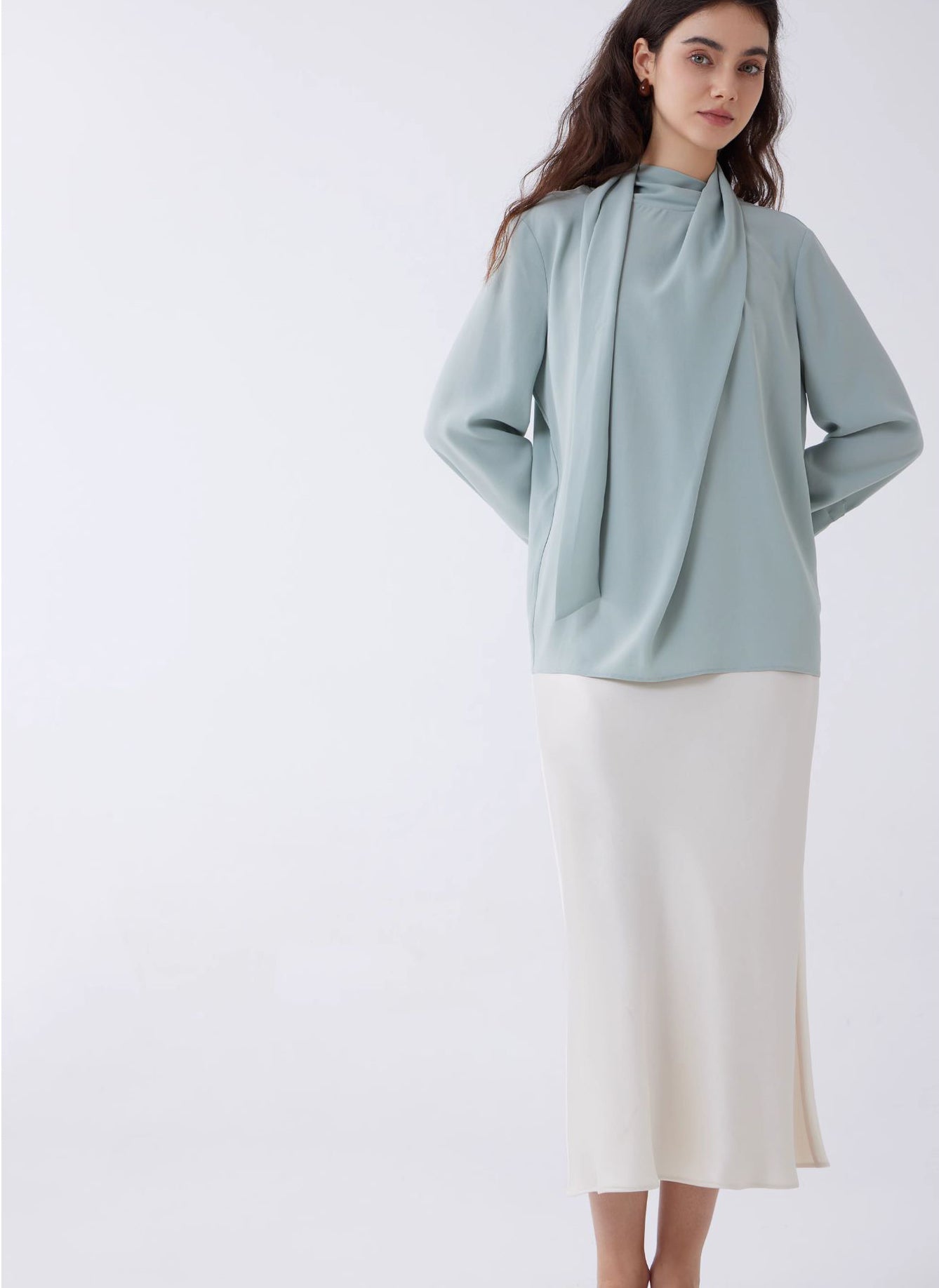 Elegant Women Pullover Blouse Shirt with Ribbon