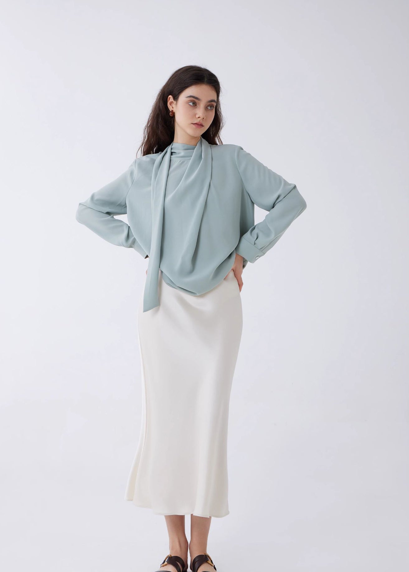 Elegant Women Pullover Blouse Shirt with Ribbon