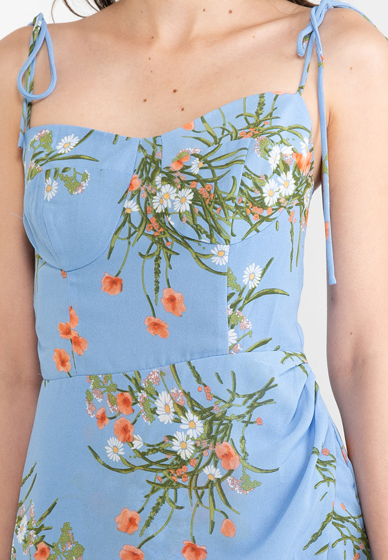 Draped Waist Printed Midi Dress