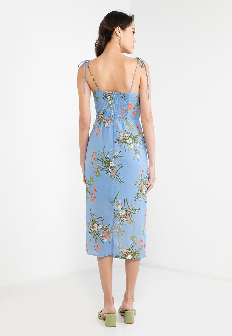 Draped Waist Printed Midi Dress