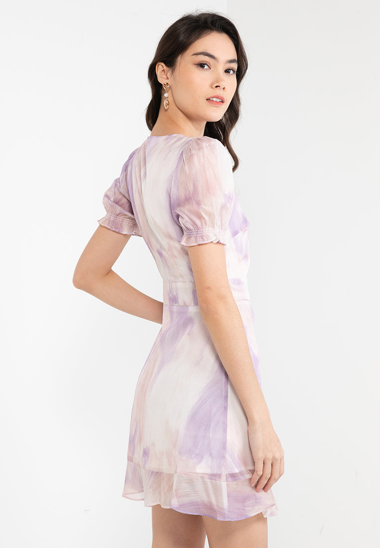 Draped Waist Printed Mini Dress