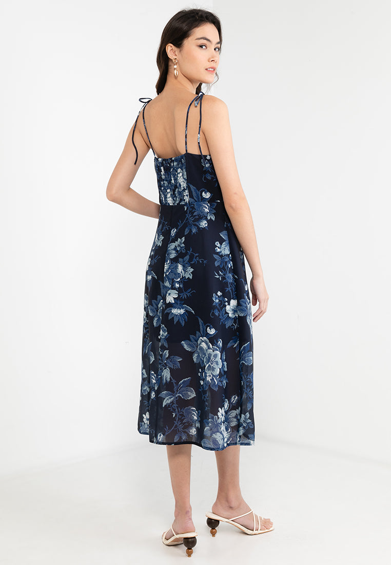 Floral Print Sleeveless Midi with Slit