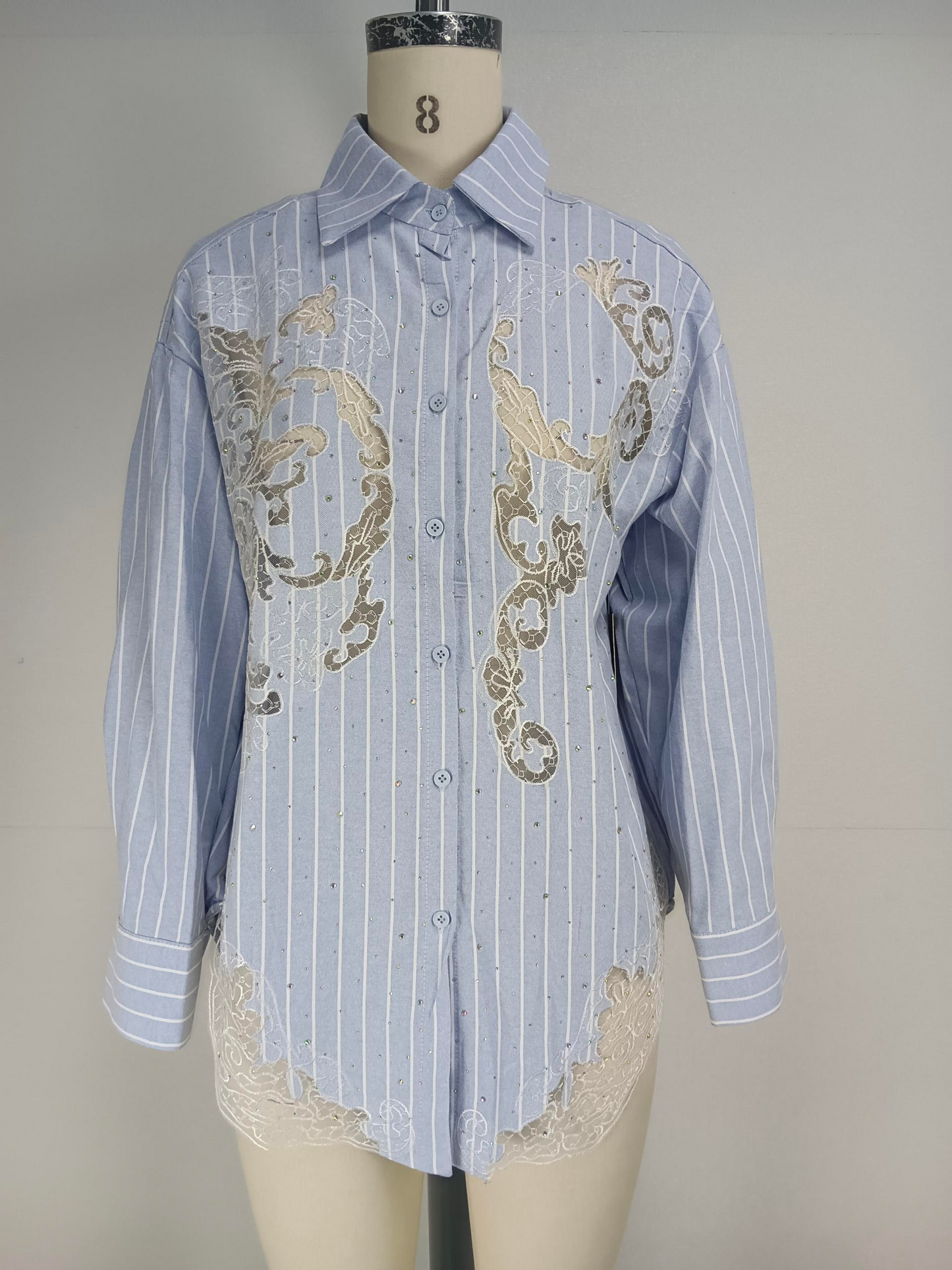 Summer hot selling long sleeved striped lapel casual hot stamping printed casual shirt