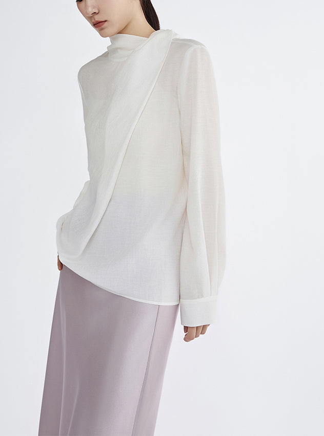 Elegant Women Pullover Blouse Shirt with Ribbon