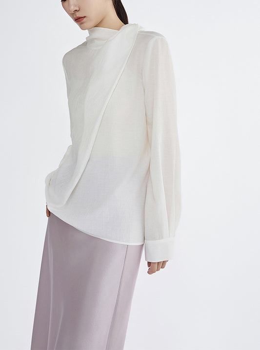 Elegant Women Pullover Blouse Shirt with Ribbon