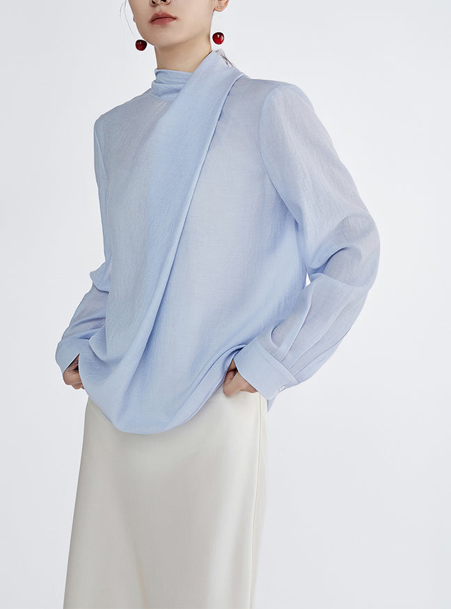 Elegant Women Pullover Blouse Shirt with Ribbon