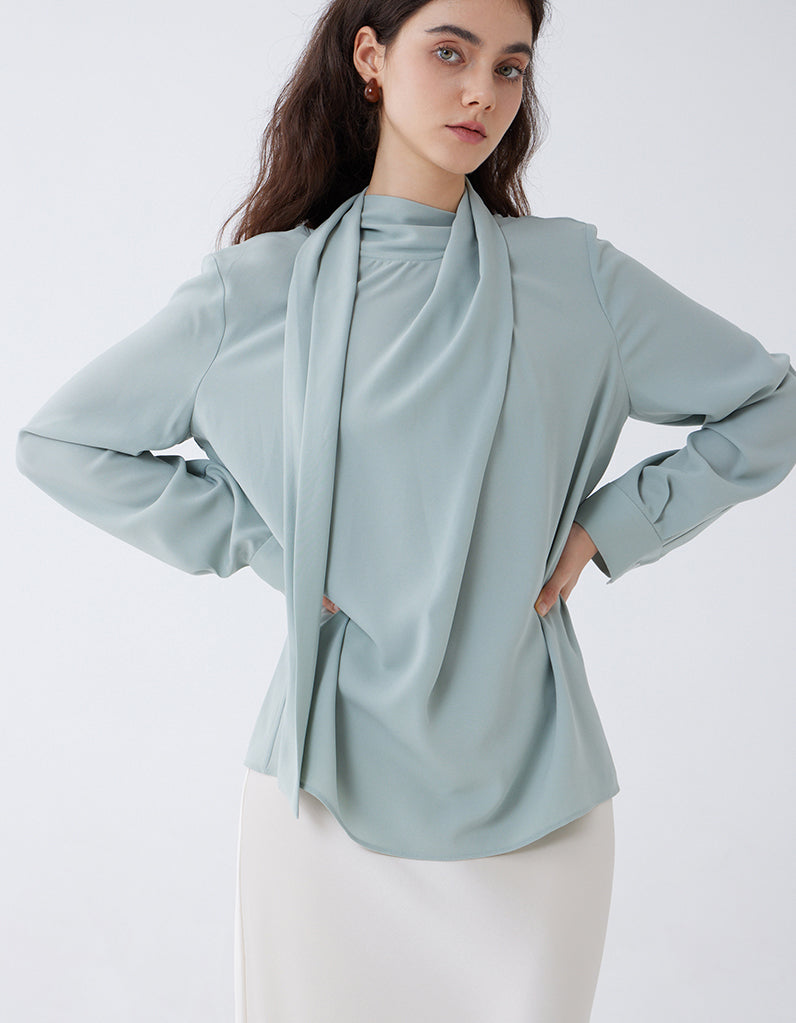 Elegant Women Pullover Blouse Shirt with Ribbon