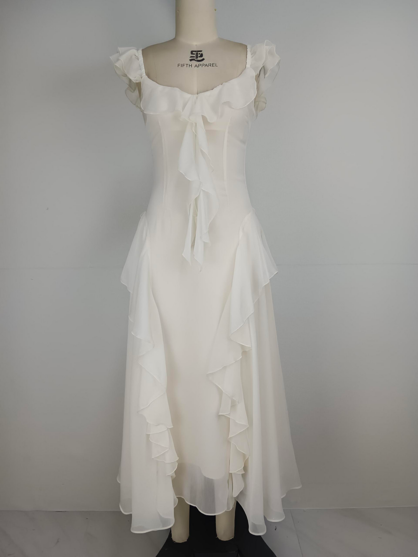 New V-neck shoulder cutting slim fit, slimming and waist cinching irregular women's dress