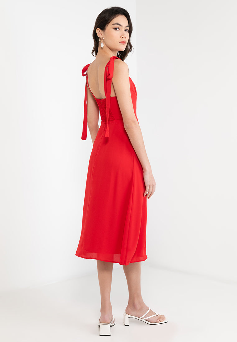 Tie Shoulder Flare Midi Dress