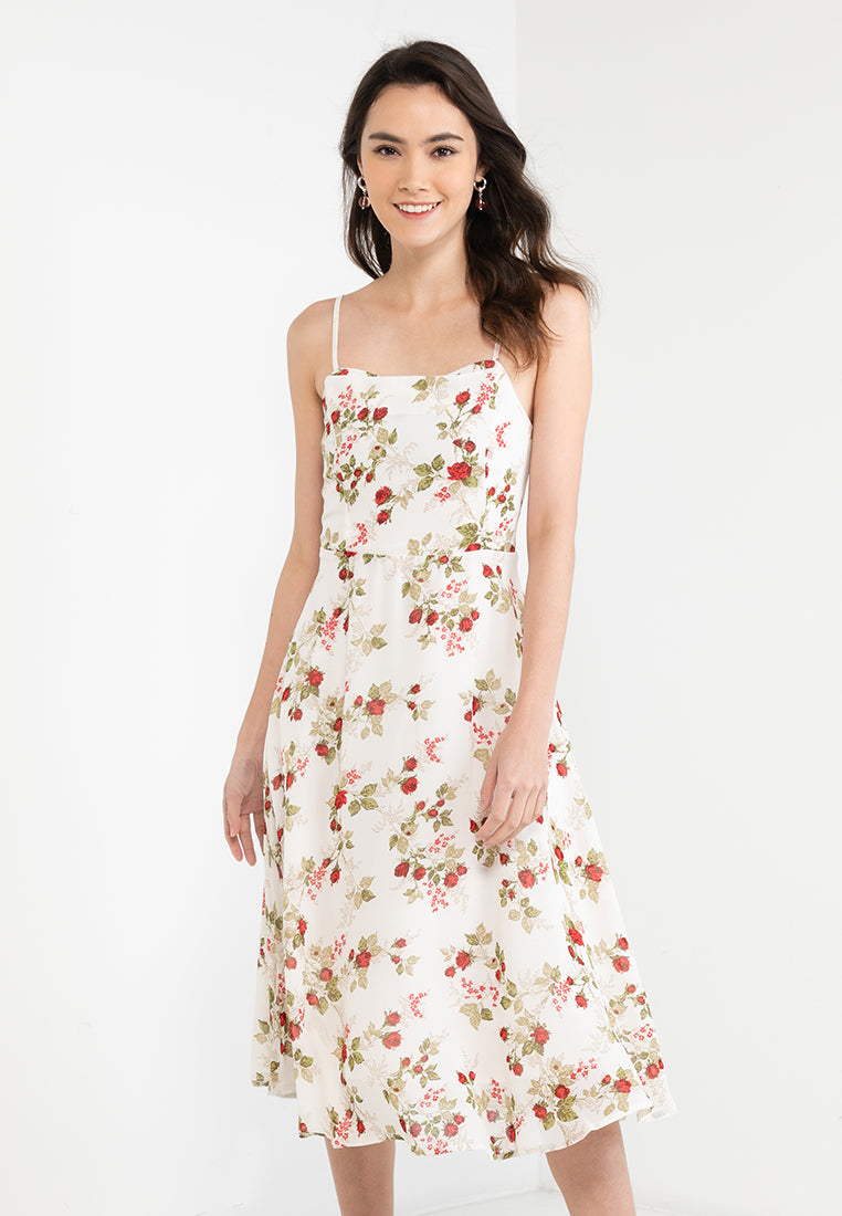 Floral Print Flare Midi Dress