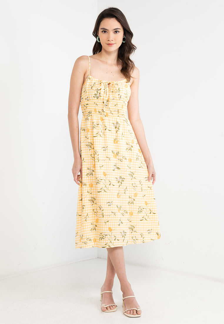 Plaid Floral Midi Dress