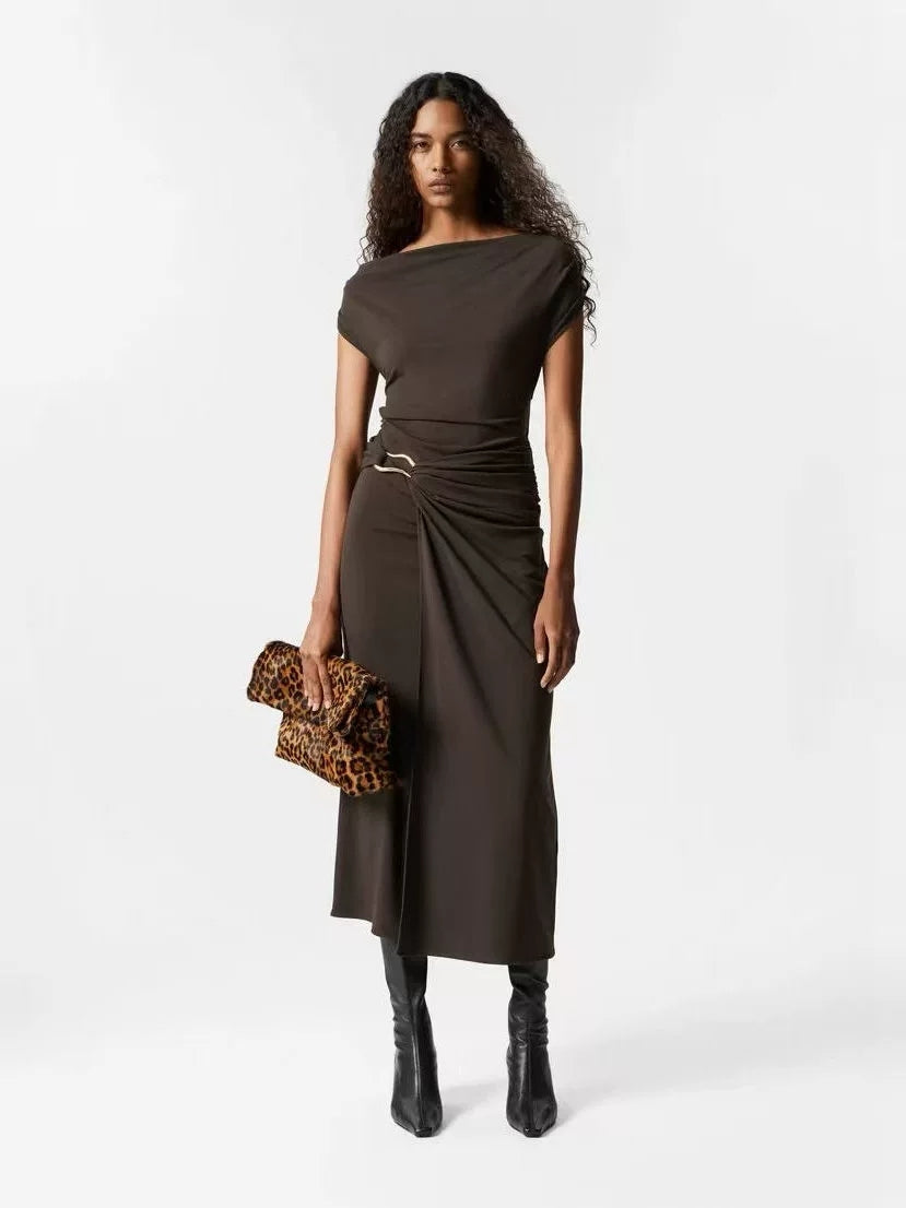 Chunyuan OS Spring Mid length Brown Pendant Dress