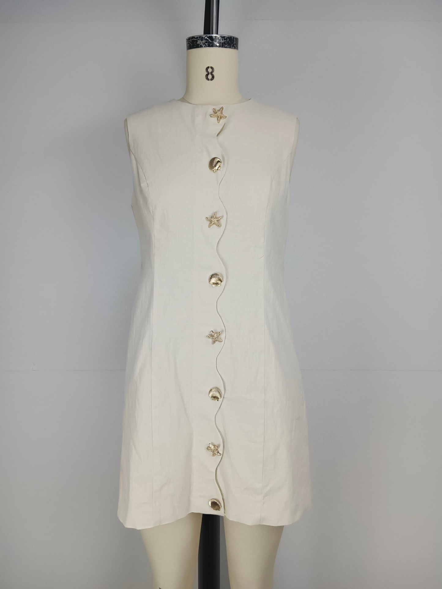 Summer new slim fit patchwork sleeveless button up dress