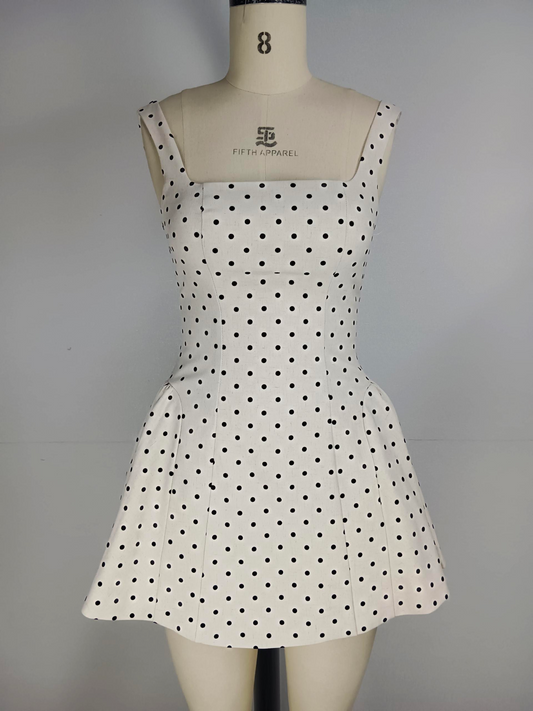 Summer new sweet socialite polka dot pattern back strap design suspender dress