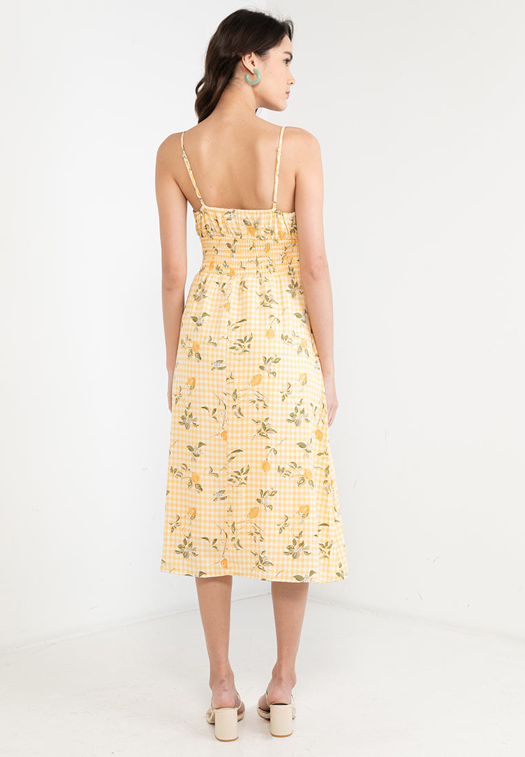 Plaid Floral Midi Dress